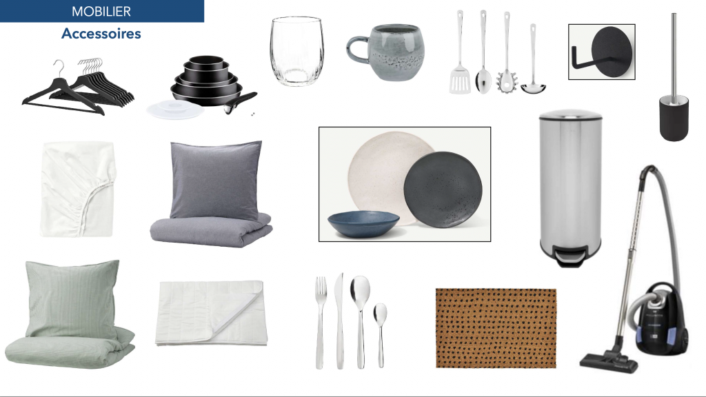 sélection mobilier pour aménagement projet investissement locatif Architecte Décoratrice d'Intérieur Paris | Alizée Florsch | Dose Déco | Normandie | Hauts de Seine