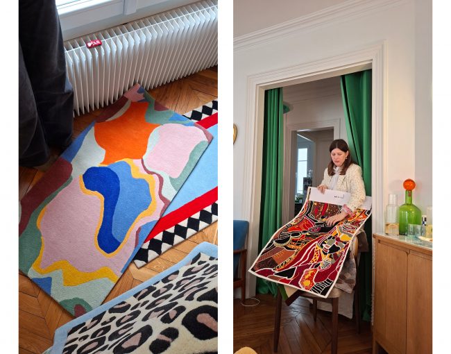 les apéros déco dans le showroom appartement colortherapis dédié aux tapis et meubles sur mesure